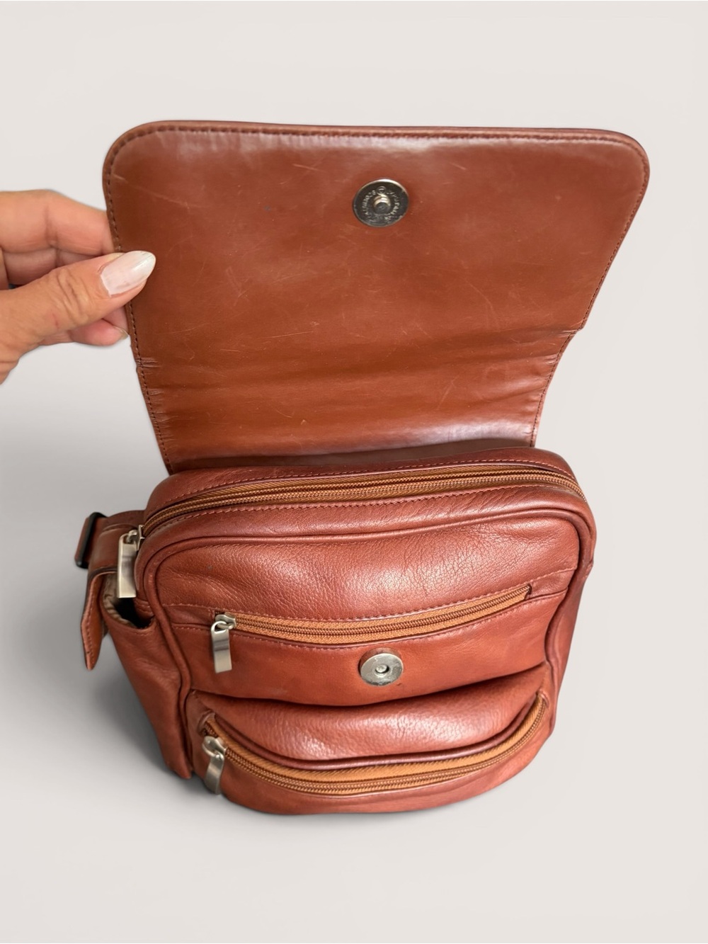Leather Crossbody Sling Belt Bag in Brown - Picture 14 of 16